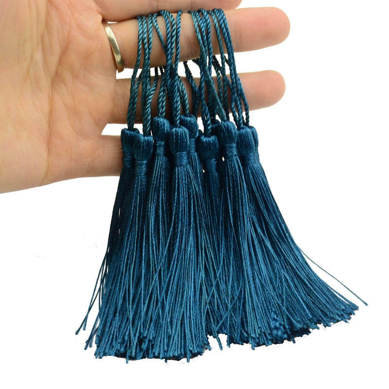 Makhry 100pcs 13cm/5 Inch Silky Floss Bookmark Tassels with 2-Inch Cord Loop and Small Chinese Knot for Jewelry Making, Souvenir, Bookmarks, DIY Craft Accessory (Dark Teal) - Image 4